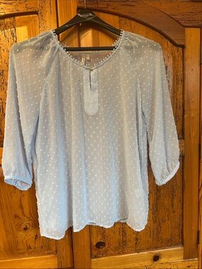 grand & greene Light Blue Swiss Dot Peasant Blouse